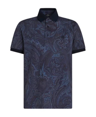 Etro Paisley-print Cotton Polo Shirt In Blue