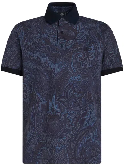 Etro Paisley-print Cotton Polo Shirt In Blue