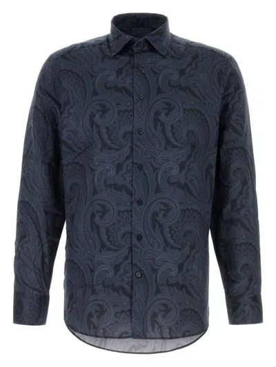Etro Men Printed Cotton Shirt In Blue