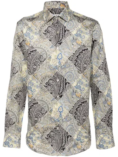 Etro Paisley-print Cotton Shirt In Blau