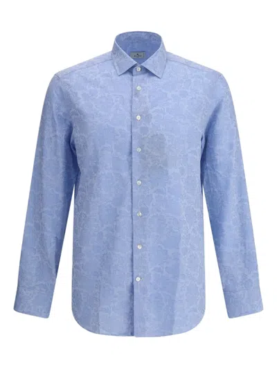Etro Shirt Jacquard Collar Button-down In Blue
