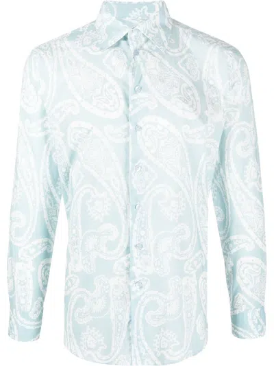 Etro Paisley-print Cotton Shirt In Light Blue