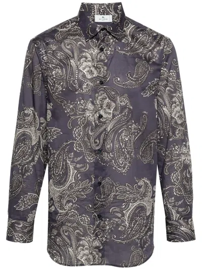 Etro Blue Regular Paisley Shirt In Multi
