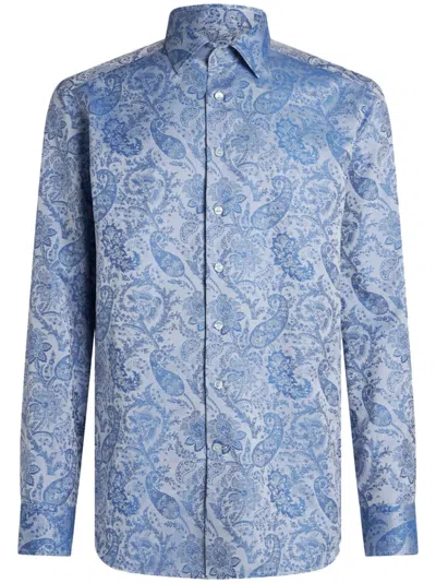 Etro Paisley-print Cotton Shirt In Blue
