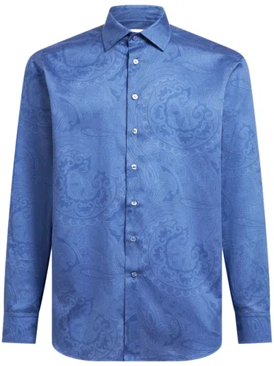 Etro Paisley-print Cotton Shirt In Blue
