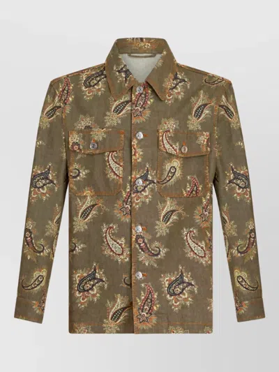 Etro Paisley Print Cotton Shirt Jacket In Green