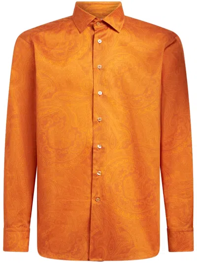 Etro Paisley-print Cotton Shirt In Orange