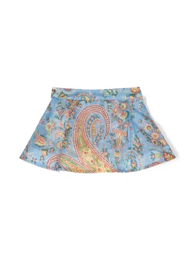 Etro Babies' Paisley-print Cotton Skirt In Blue