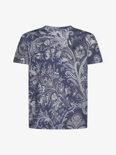 Etro Paisley Print Cotton T-shirt In Blue