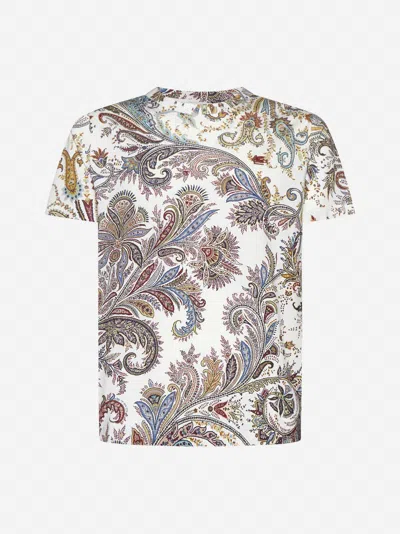 Etro Paisley Print Cotton T-shirt In Fantasia Bianco