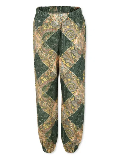 Etro Kids' Paisley-print Cotton Trousers In Green