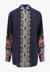 Etro Paisley Print Crepe De Chine Long-sleeved Shirt In Blue