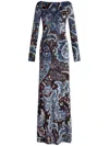 Etro Womens Multi On Blue Floral-intarsia-graphic Plunge-neckline-at-back Stretch-woven Blend Maxi Dress In 蓝色