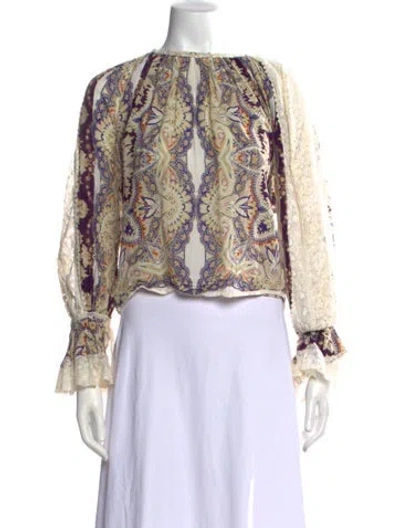 Pre-owned Etro Paisley Print Crew Neck Blouse In Green