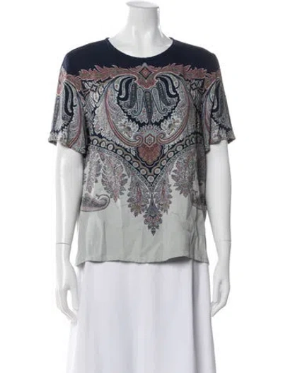Pre-owned Etro Paisley Print Crew Neck Blouse In White
