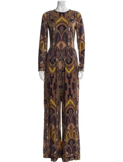 Pre-owned Etro Paisley Print Crew Neck Jumpsuit In Brown
