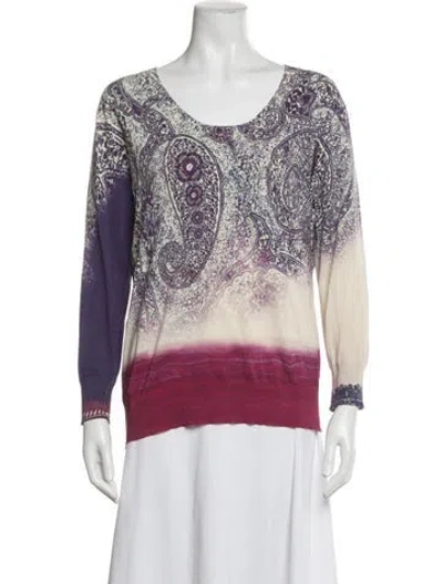 Pre-owned Etro Paisley Print Crew Neck Sweater In White