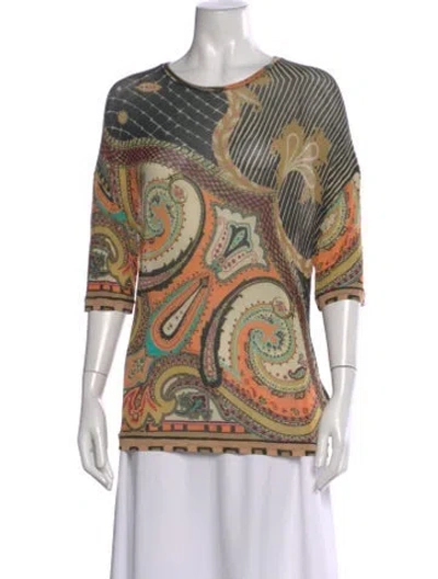Pre-owned Etro Paisley Print Crew Neck Top In Black