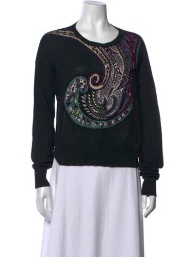 Pre-owned Etro Paisley Print Crew Neck Top In Black