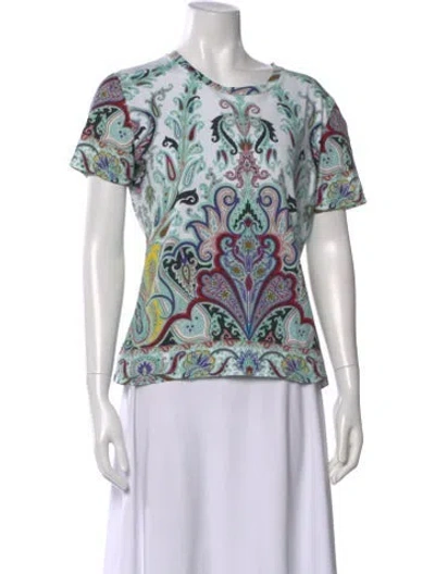 Pre-owned Etro Paisley Print Crew Neck Top In Blue