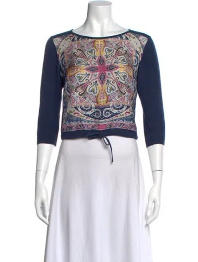 Pre-owned Etro Paisley Print Crew Neck Top In Blue