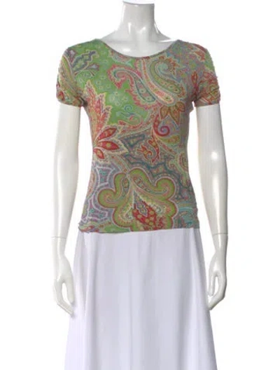 Pre-owned Etro Paisley Print Crew Neck Top In Green