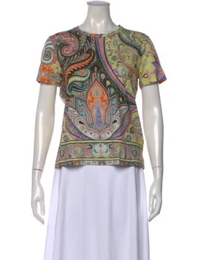 Pre-owned Etro Paisley Print Crew Neck Top In Green
