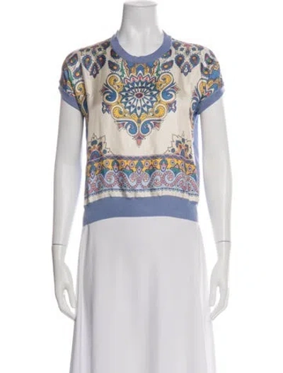 Pre-owned Etro Paisley Print Crew Neck Top W/ Tags In Blue