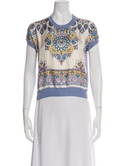 Pre-owned Etro Paisley Print Crew Neck Top W/ Tags In Blue