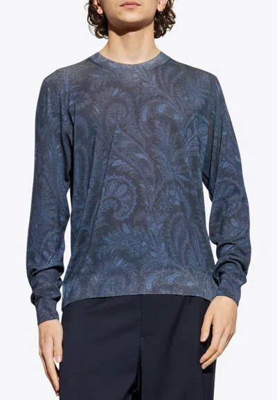 Etro Paisley Print Long-sleeved T-shirt In Blue
