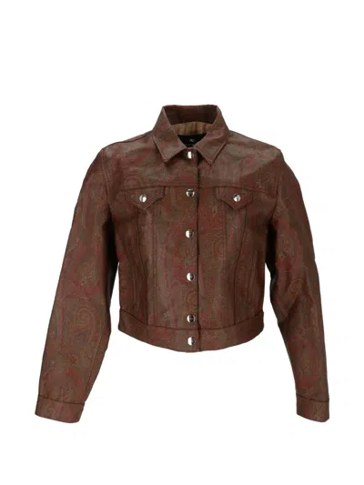 Etro Paisley-print Cropped Jacket In Brown