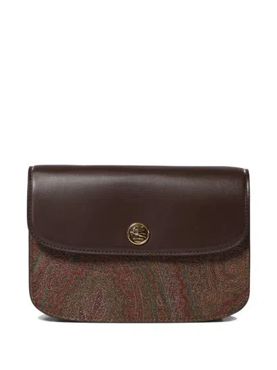 Etro Small Essential Leather Crossbody Bag In Brown