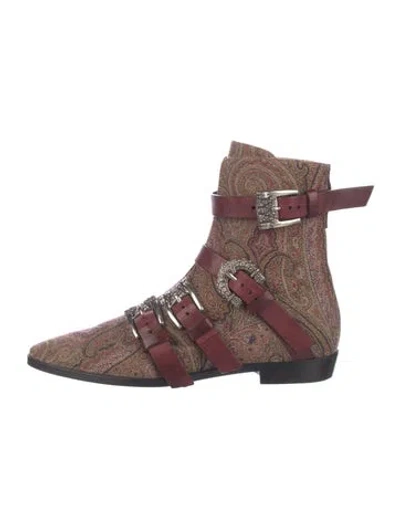 Pre-owned Etro Paisley Print Crystal Embellishments Boots In Brown