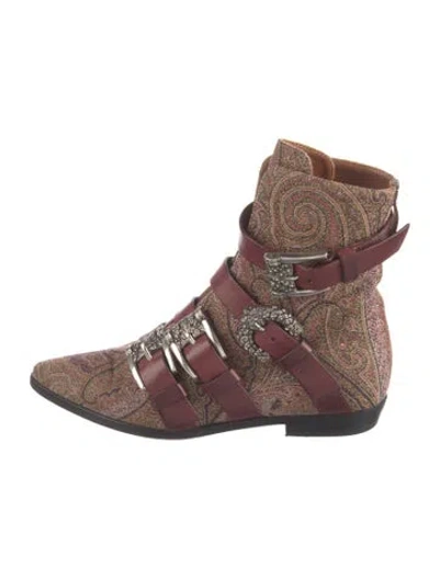 Pre-owned Etro Paisley Print Crystal Embellishments Boots In Brown