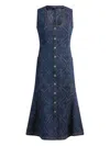Etro Button-front Denim Paisley Midi Dress In Blue