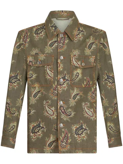 Etro Oversize Fit Paisley Print Shirt In Brown