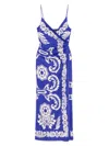 Etro Blue Long Dress With Spaghetti Straps And All-over Print In Multi