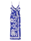 Etro Blue Long Dress With Spaghetti Straps And All-over Print In Multi