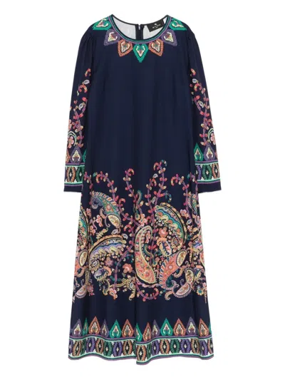 Etro Paisley Print Dress In Blue
