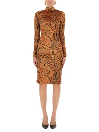 Etro Paisley Print Dress In Brown