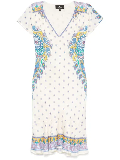 Etro Short Dresses With Cap Sleeves And Ruffle Hem In White