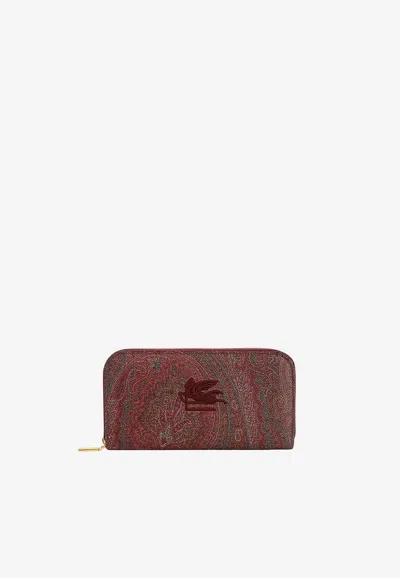 Etro Pegaso Paisley Zip Around Wallet In Brown