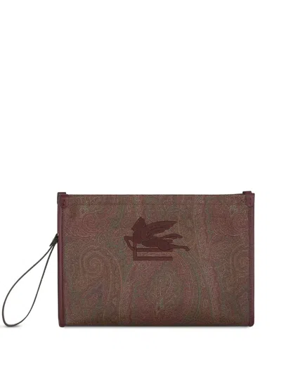 Etro Paisley-print Embroidered Pouch In Red