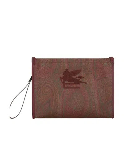 Etro Paisley-print Embroidered Pouch In Red