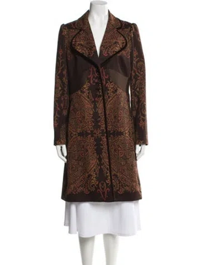 Pre-owned Etro Paisley Print Faux Fur Coat In Brown