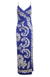 Etro Blue Long Dress With Spaghetti Straps And All-over Print In Multi