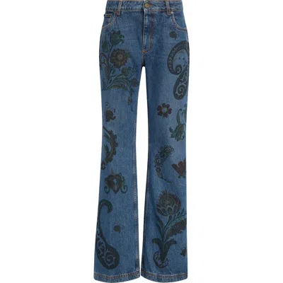 Etro Paisley Print Flare Jeans In Burgundy