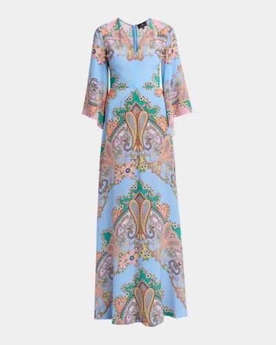 ETRO PAISLEY-PRINT FLARE-SLEEVE CADY GOWN