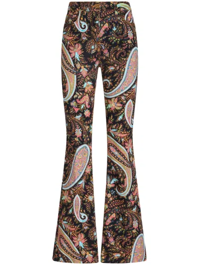 Etro Paisley-print Flared Trousers In 黑色