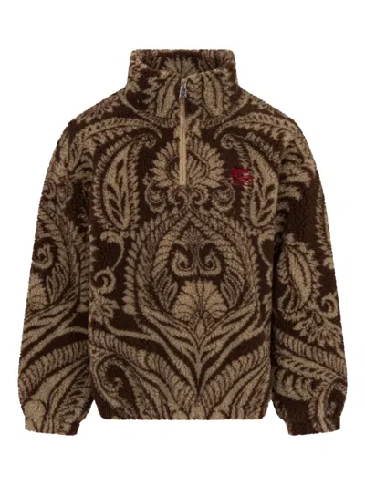 Etro Kids' Paisley-print Fleece Sweater In Brown